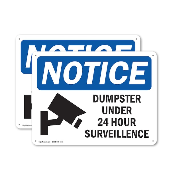 Signmission Dumpster Under 24 Hour Surveillance, 18 in W x Rectangle, Plastic OS-2PACK-NS-P-1218-L-15546 - main